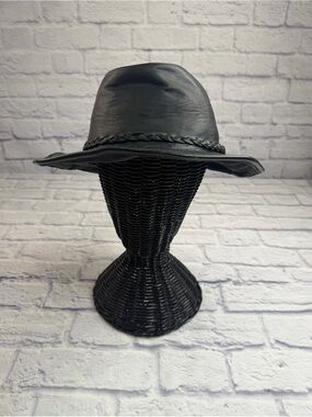 Men's Black Genuine Leather Outback Bush Hat with Braided Band